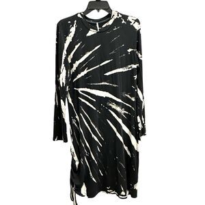 Pete Womens Black/White Tie Dye Long Sleeve Bodycon Side Tie Ruching Dress Sz M